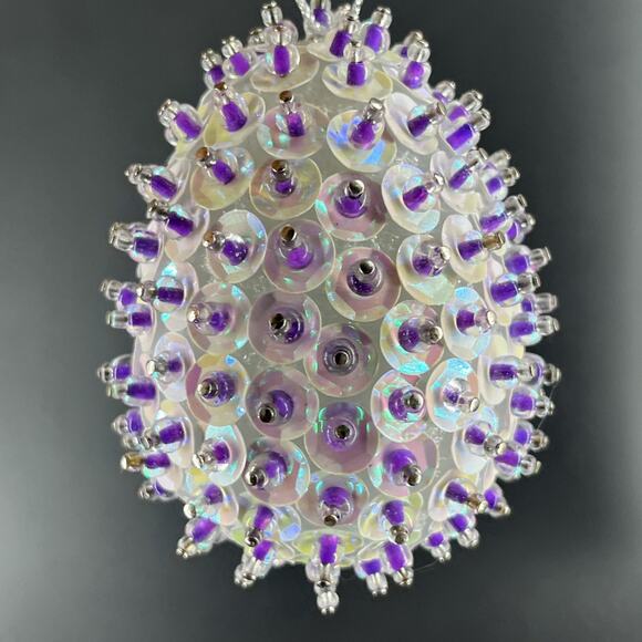 Lot of 6 Vintage Handmade Pin Push Beaded Sequin Christmas Egg Ornaments+ 2 - Picture 9 of 10